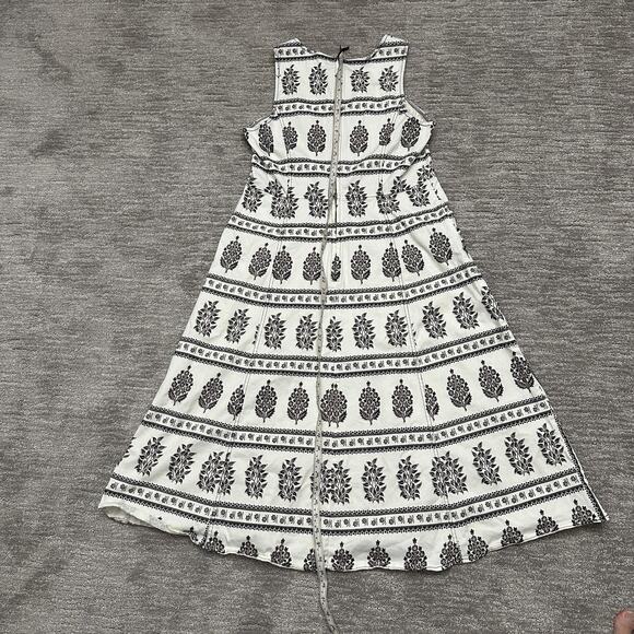 Anthropologie Dress Womens 16 White Black Sleeveless A-Line Midi Floral Zip Back - Picture 2 of 10